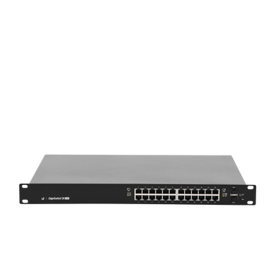 Switch EdgeMAX administrable de 24 puertos Gigabit con PoE+/PoE Pasivo 24V + 2 Puertos SFP, 250 W