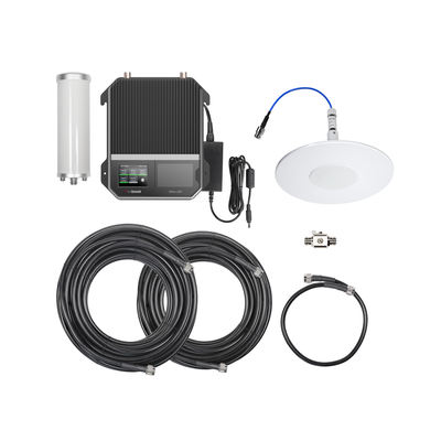 Kit Amplificador Office 200 para 2G, 3G y 4G / Mejora llamadas convencionales y VoLTE / Amplifica señal de TELCEL, AT&T y MOVISTAR / Cubre hasta 400 m² con una antena y hasta 1600 m² con 4 antenas.