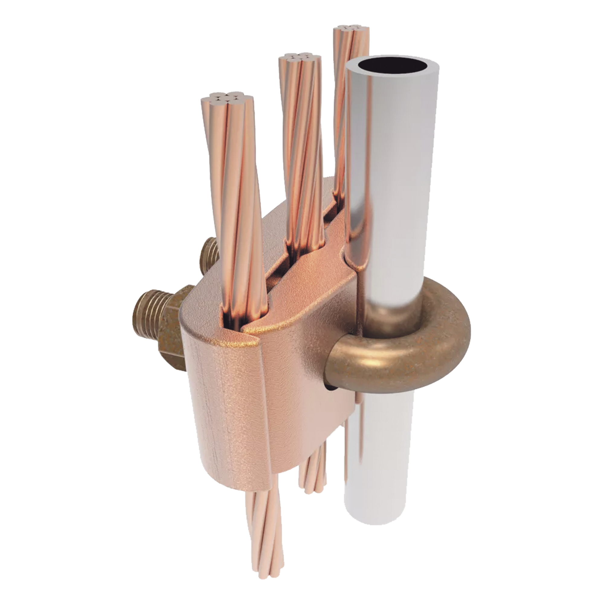 Conector Mecánico / 3 Cables Cobre 2/0 AWG - 250 KCMIL / Varilla 5/8" - 3/4" / Torque 480 lbf·in / UL467