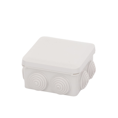 Caja Estanca, Derivación, Conexión de Plástico (89 X 89 X 50 mm) con 7 Glándulas de Goma. Para Instalaciones Comerciales, Residenciales e Industriales. Cerrado a Presión.