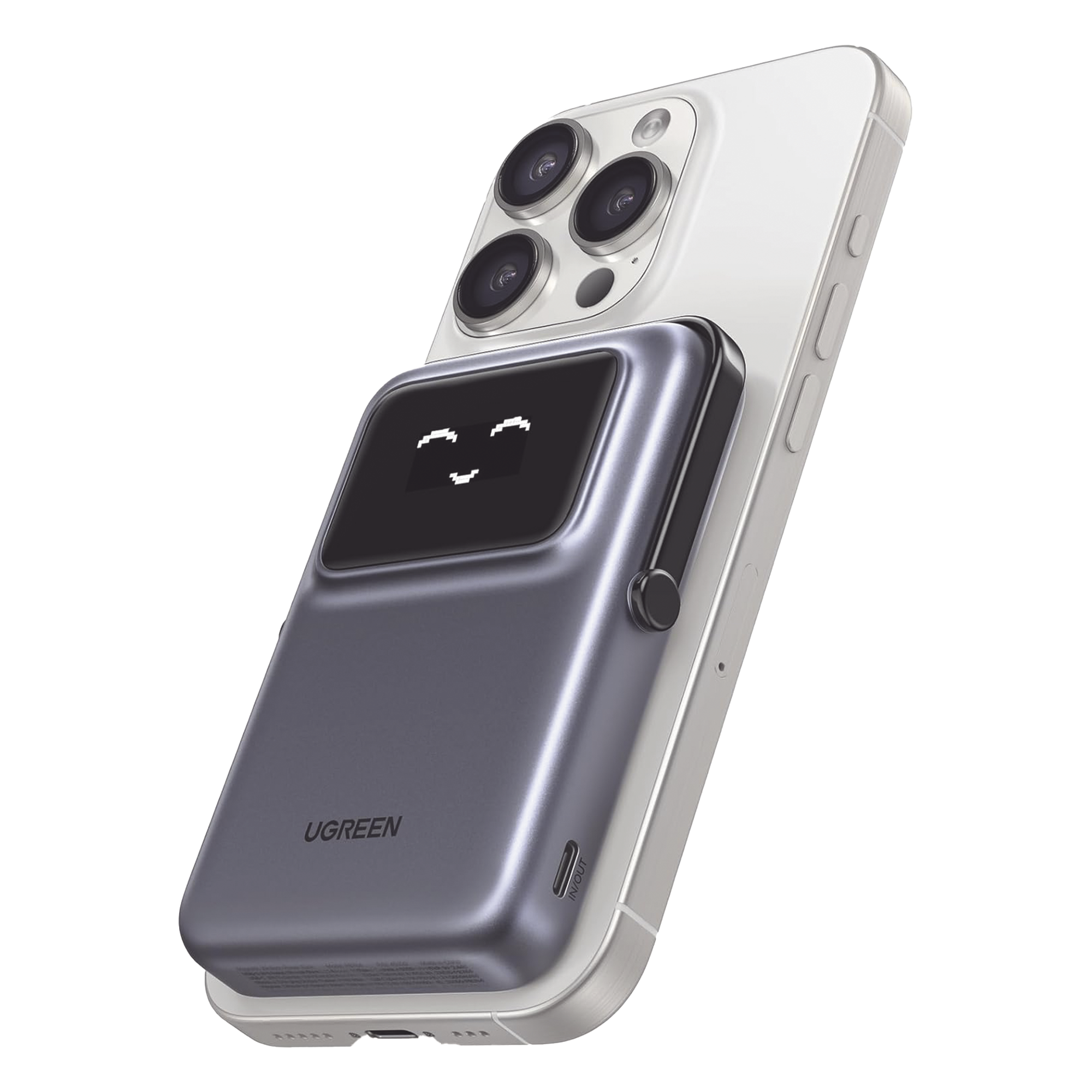 Power Bank Serie UNO Inalambrico | 10000mAh | 7.5W/20W | Con Emojis de Estado | Carga Rápida USB-C Bidireccional | Pantalla TFT Inteligente | Con Holder | Color Grey. — UGREEN · SKU 45327