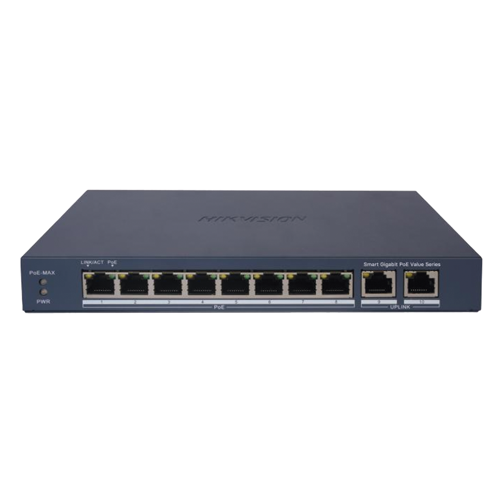 Switch Gigabit PoE+ / Administrable / 8 Puertos 1000 Mbps PoE+ / 2 Puertos 1000 Mbps de Uplink / Configuración Nube Hik-PartnerPro / Modo Extendido hasta 300 Metros / 60 W — HIKVISION · SKU DS-3E1510P-EI/M