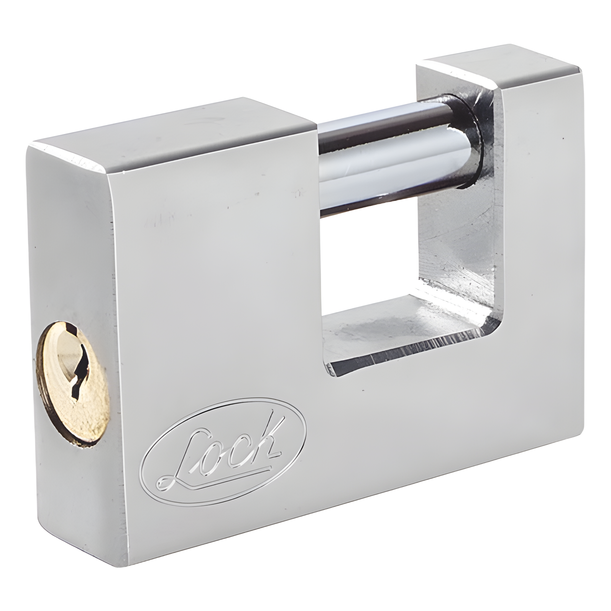 Candado para Cortina Metálica / Medida 70 mm/ Acabado Cromo Satinado/ Nivel de Seguridad 6 / Llave Estándar. — LOCK · SKU SYS-L22-C70-ECSB
