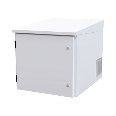 Gabinete PROFUNDO hasta 705 mm de profundidad, de Exterior de 9UR con Ventiladores y Termostato, Se envía el Gabinete Armado, (Montaje a poste o torre se vende por separado).