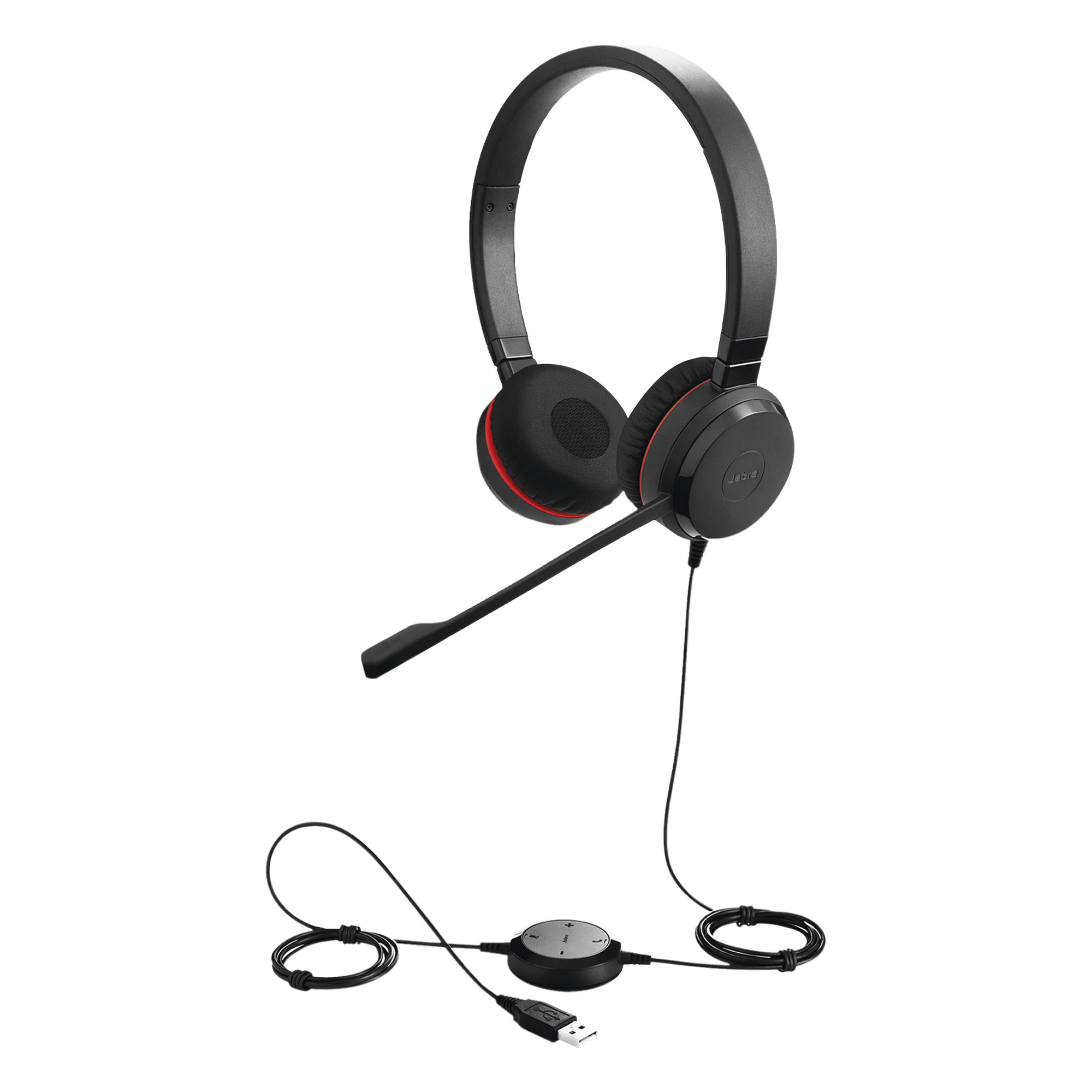 Jabra Evolve 30 Duo con conexión USB / 3.5mm, micrófono con cancelación de ruido y controlador en el cable con botones e indicadores LED (5399-829-309)