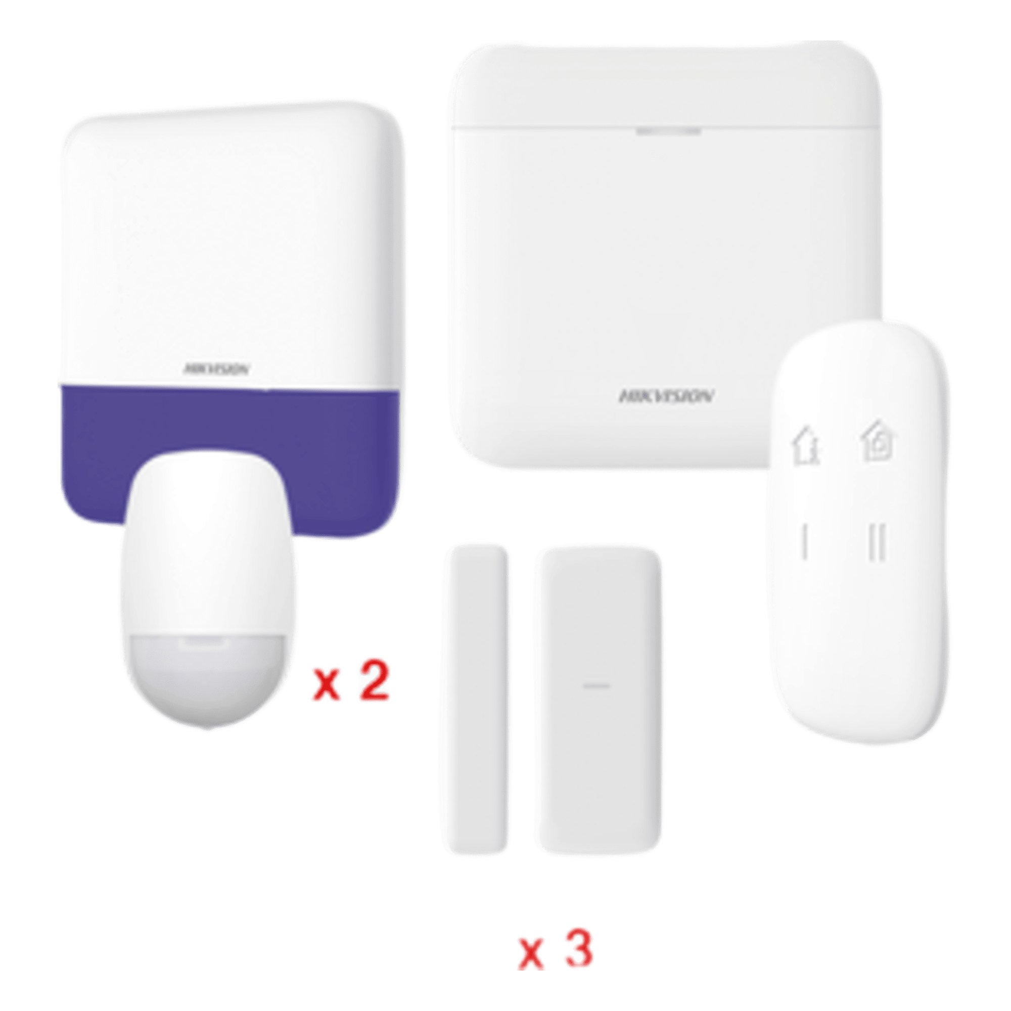 (AX PRO) KIT de Alarma AX PRO / Incluye: 1 Hub con batería de respaldo / 2 Sensores PIR / 3 Contactos Magnéticos mini / 1 Control Remoto / 1 Sirena Inalambrica Exterior / WiFi / Compatible con Hik-Connect P2P — HIKVISION · SKU DS-PWA48-KV2