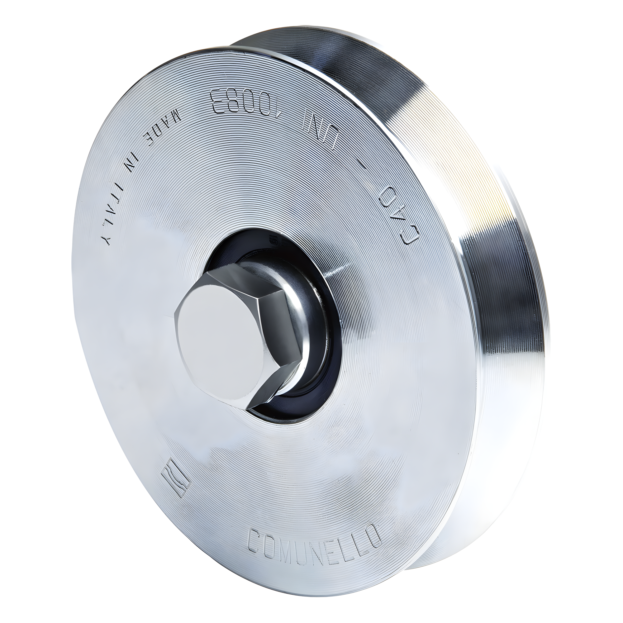 300V / Rueda de 14cm SIN Soporte Para Puertas Corredizas de hasta 270 Kg / Canal Tipo "V" — COMUNELLO · SKU 1150-1060-001