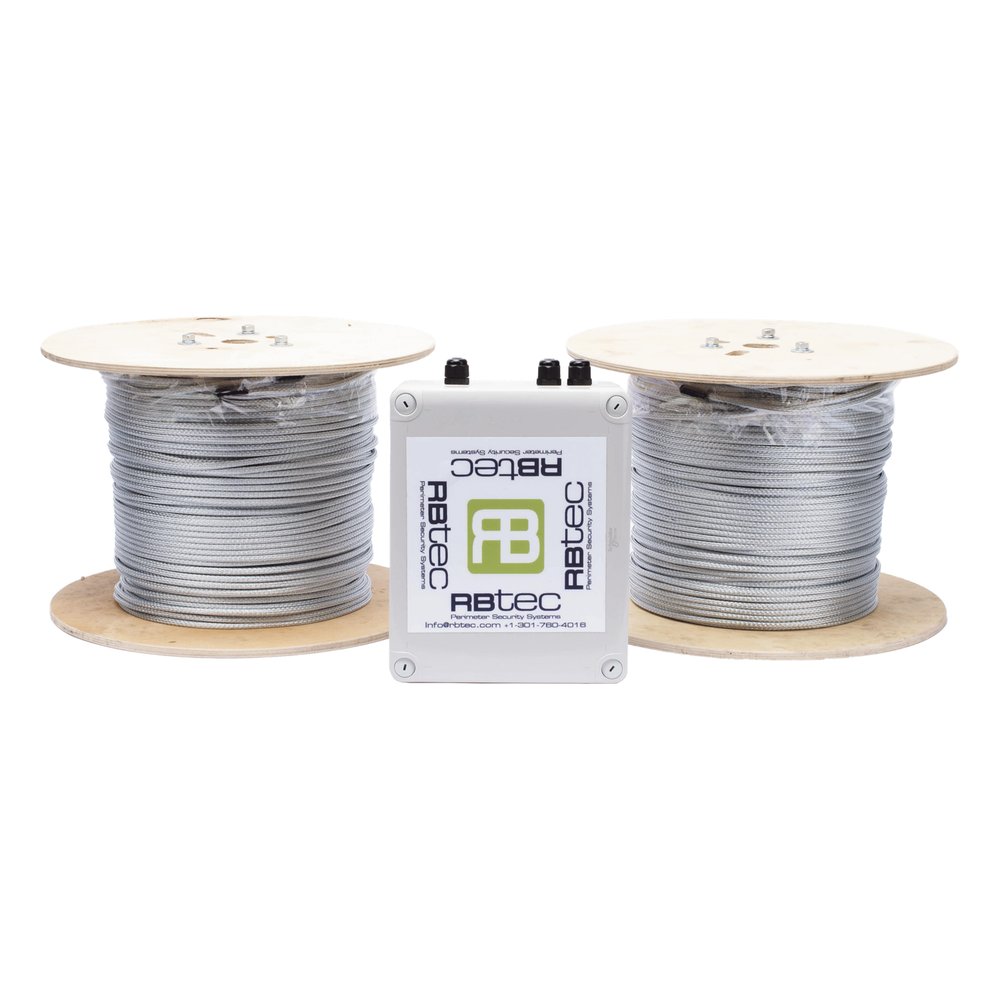 Cable Sensor Perimetral IRONCLAD / 610 m (2,000 ft) / 2 Zonas / Cerca Ciclónica / Sin Falsas Alarmas por Viento / Tarjeta LPU400 / Calibración por Software — RBTEC · SKU IROC-2Z-1000-V2