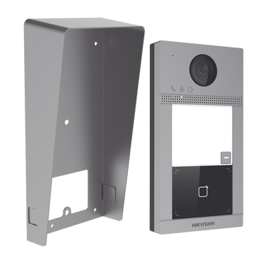 Kit Videoportero + Carcasa protectora IP 2 Megapixel / Llamada y Apertura Remota desde App Hik-Connect / PoE / Exterior IP65 + Antivandalico IK08 / 1 Departamento / Apertura con Tarjeta / Soporta 2 Puertas y hasta 6 Monitores — HIKVISION · SKU DS-KV8113-WME1(C)/IK