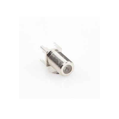 Conector F Hembra para PCB de Montaje Vertical, Níquel/ Estaño/ Polietileno.