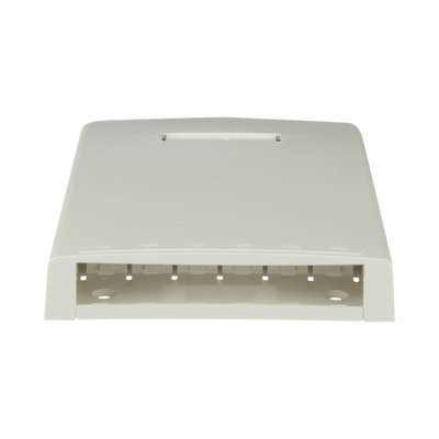 Caja de Montaje en Superficie, con Accesorio para Resguardo de Fibra Óptica, para 6 Módulos Mini-Com, Color Blanco Mate