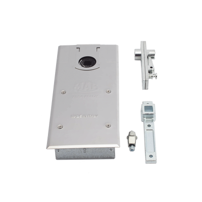 Bisagra de piso, / Cierrapuertas DC450 / Para Puertas de Doble Acción hasta 120 kg / Ángulo de Apertura 130° / Ajuste de Velocidad de Cierre y Latch