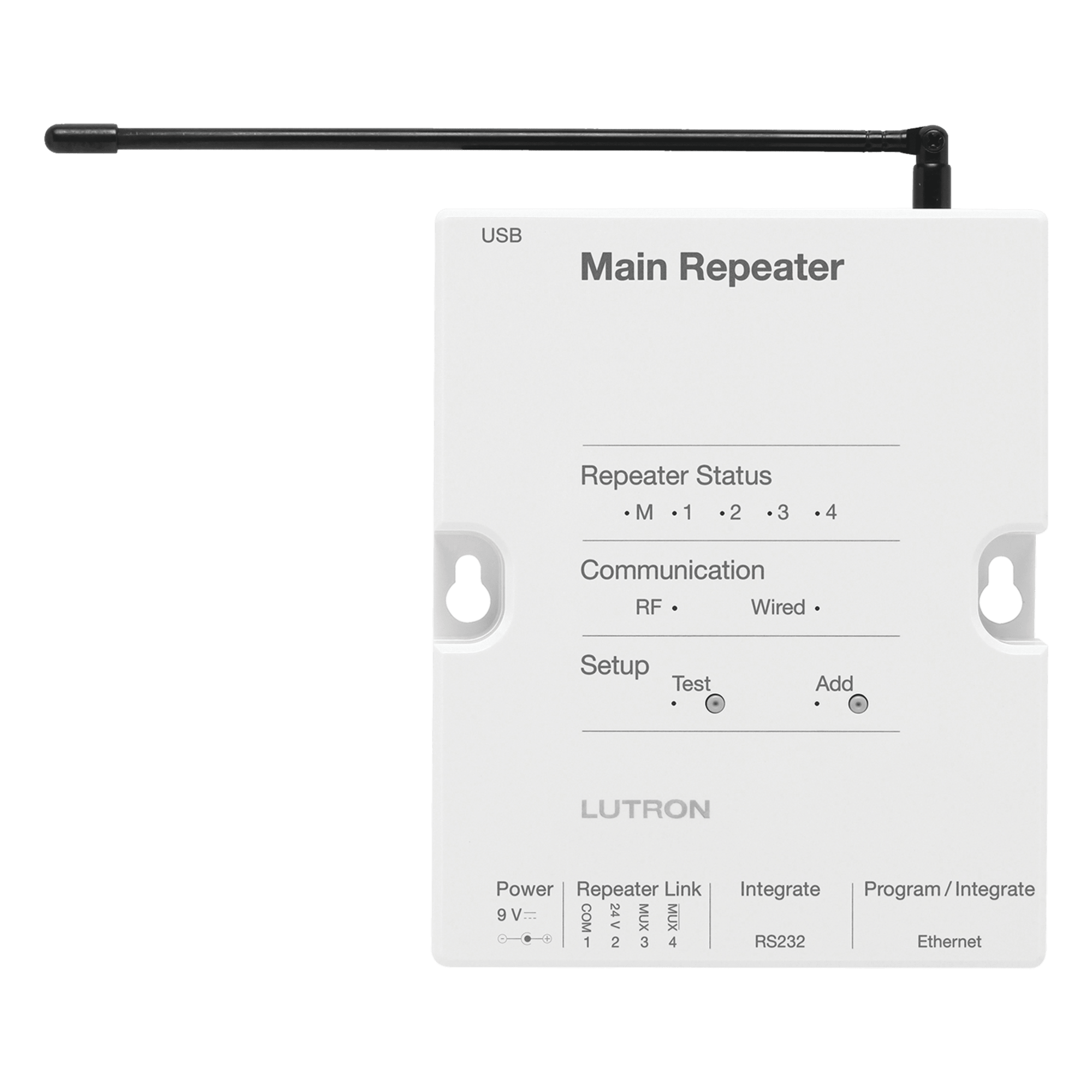 Repetidor principal para sistema de control de iluminación RadioRA 2, con reloj astronómico y puertos Ethernet, RS232 y RS485, admite hasta 100 dispositivos