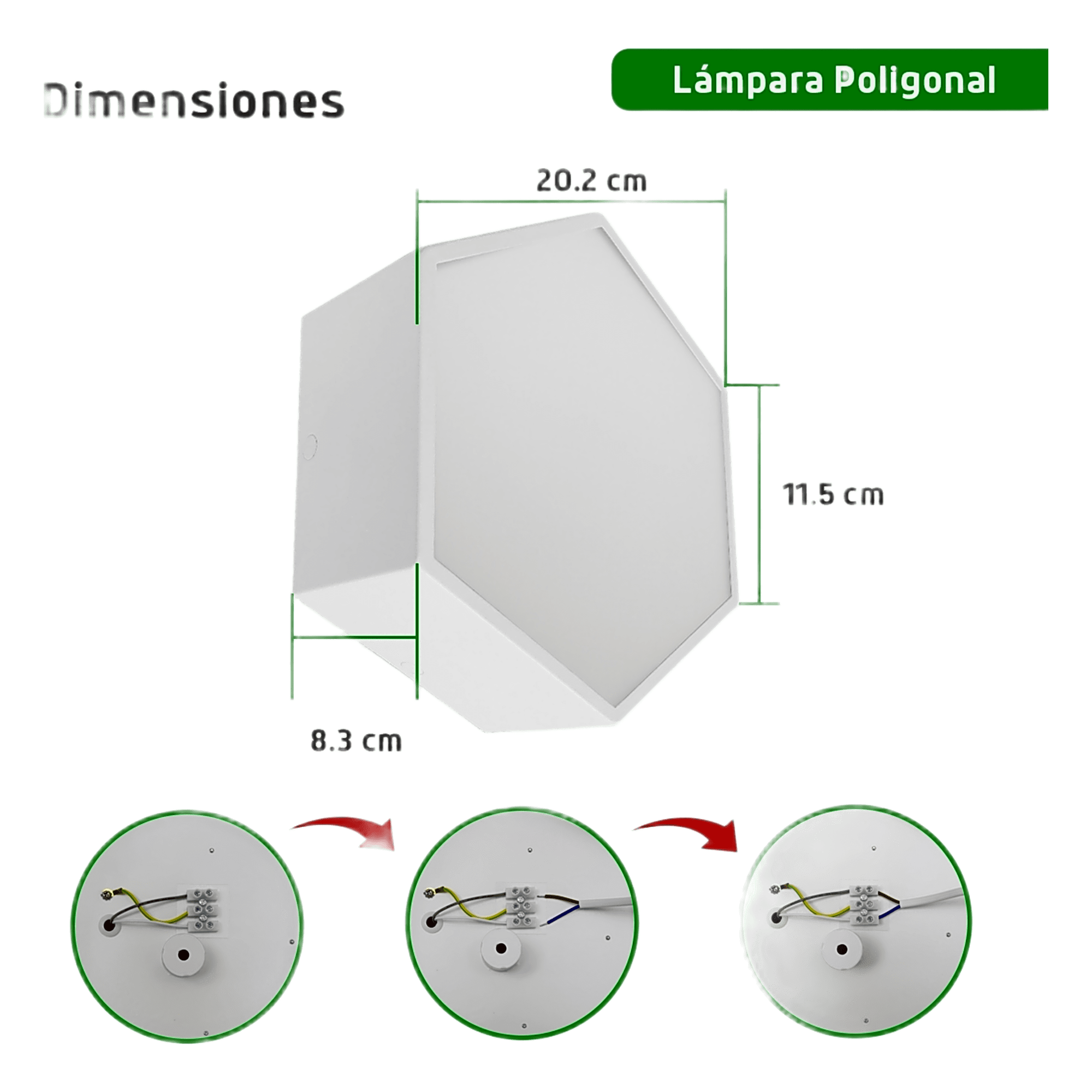 Lámpara LED Poligonal / 18 W / 1 800 lm / 6 500 K / 140° / Montaje Sobreponer o Suspendido / 85-265V~ 50/60 Hz