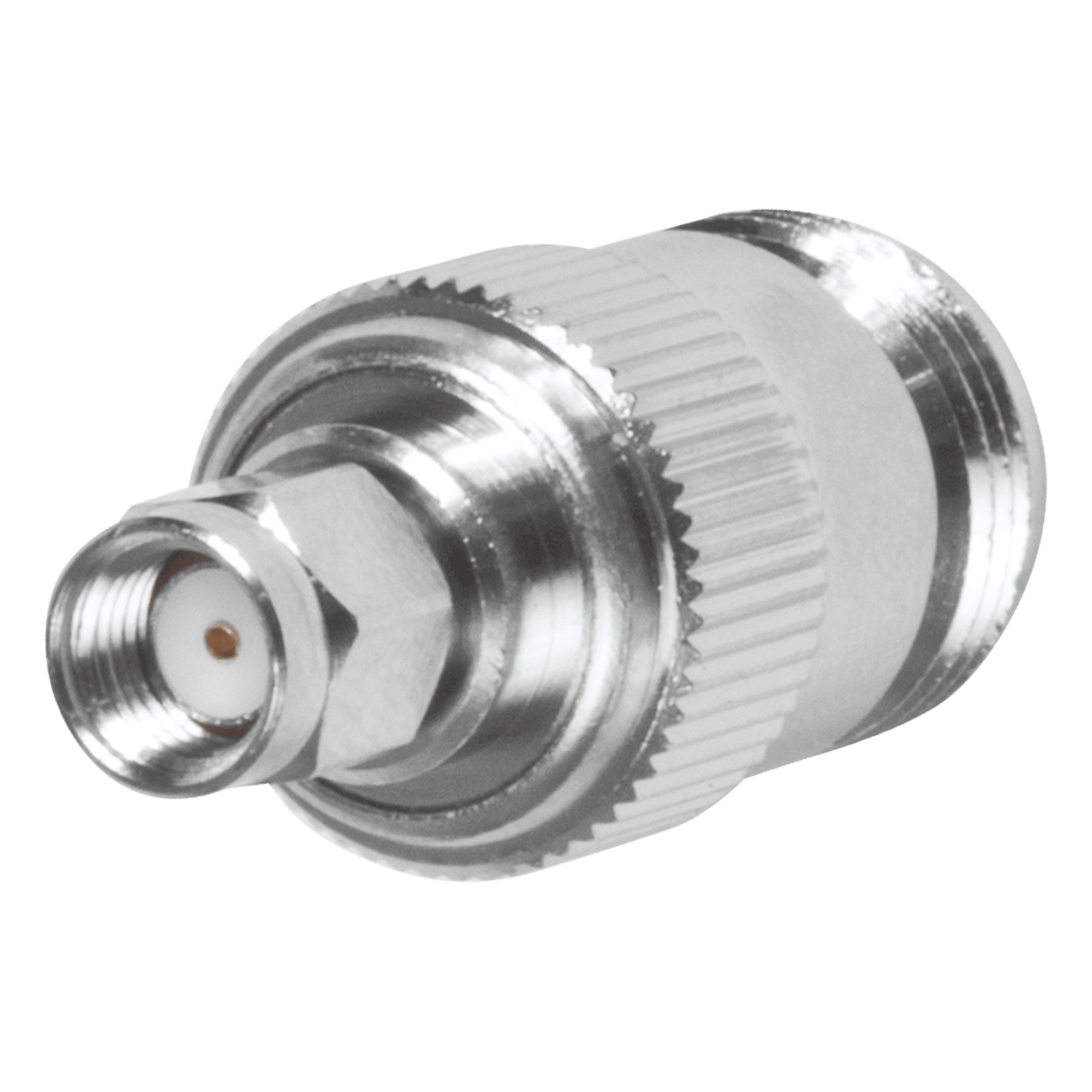 Adaptador en Línea, de Conector SMA Macho Inverso a N Hembra, Níquel/ Oro/ Teflón. — RF INDUSTRIES,LTD · SKU RP-3452