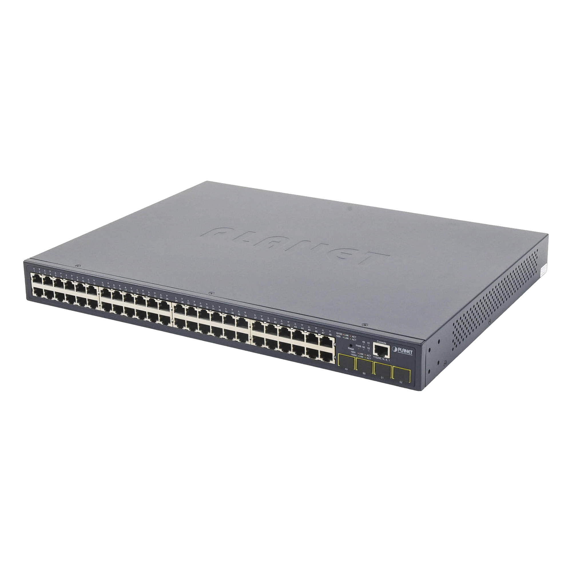 Switch Administrable Capa 2 de 48 Puertos Gigabit 10/100/1000T, 4 Puertos SFP 100/1000X — PLANET · SKU GS-4210-48T4S