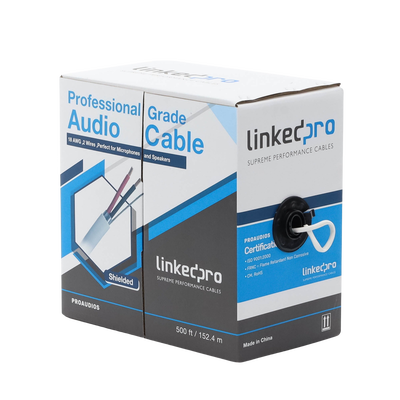 Cable para Audio Profesional Calibre 18 en 2 Hilos 100% Cobre, Blindado Perfecto para Bocinas y Micrófonos, Bobina de 152 Metros (500 Pies)