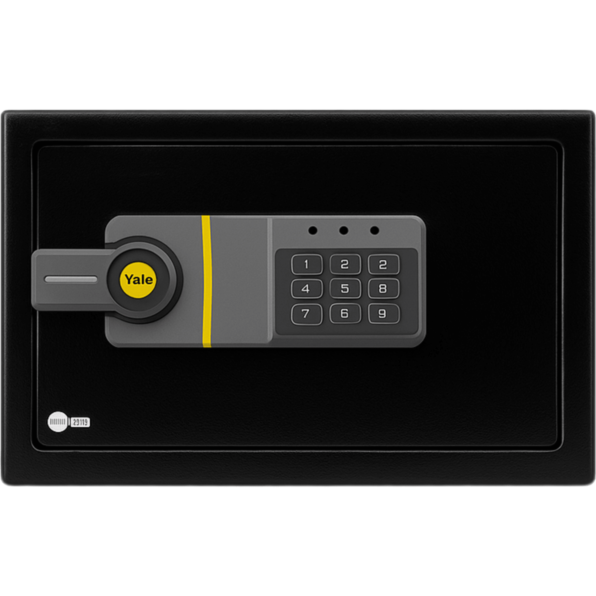 Caja Fuerte Electrónica Residencial / Sistema de Apertura por Código 3-8 Dígitos / Llave de Emergencia / Bloqueo de Seguridad 5 Minutos / Indicadores LED / Alimentación 4 Pilas AA / Garantía 1 Año