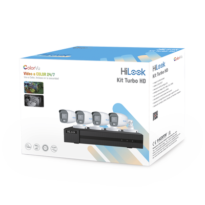 Kit TurboHD 1080p / DVR 4 Canales / 4 Cámaras Bala ColorVu con Micrófono Integrado / Fuente de Poder / Accesorios de Instalación — HiLook by HIKVISION · SKU HL-1080-CV/A
