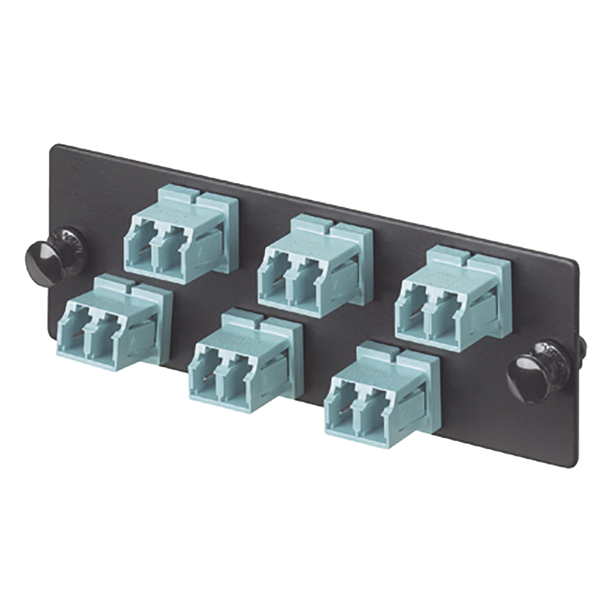 Placa Acopladora de Fibra Optica FAP, Con 6 Conectores LC Duplex (12 Fibras), Para Fibra Multimodo OM3/OM4, Color Aqua — PANDUIT · SKU FAP6WAQDLCZ