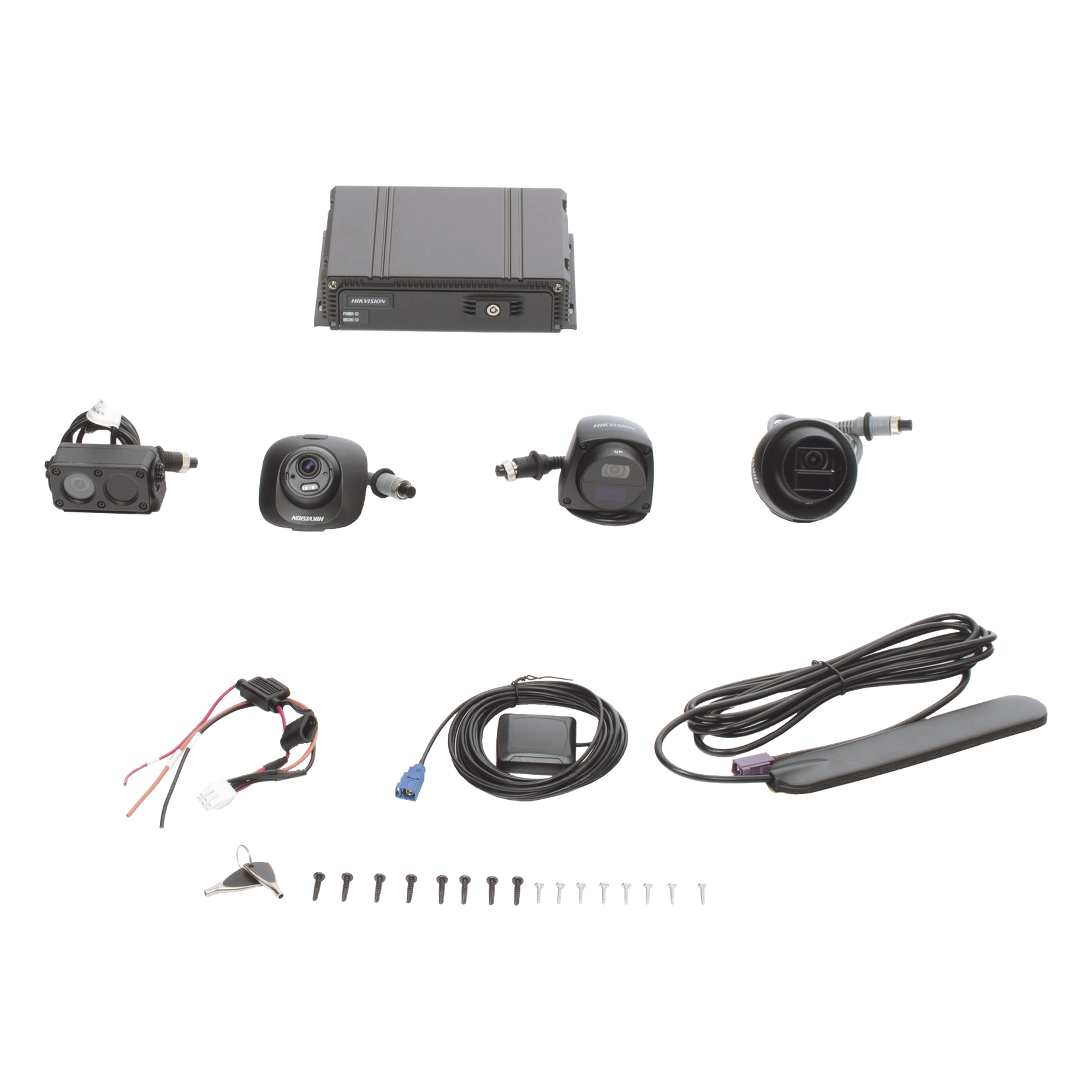 Kit DVR Móvil 1080P / Incluye 4 Cámaras TURBOHD 1080P / Modulo 4G y GPS / Soporta Memoria SD / Visualización por Hik-Connect Teams — HIKVISION · SKU AE-MD5043-SD/GLF(LITE)(KIT)