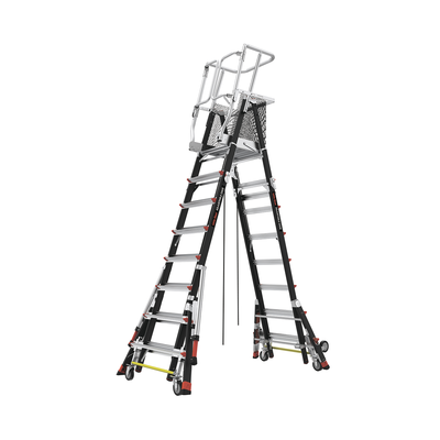 Escalera de Fibra de Vidrio con Jaula de 8'-14' (2.44 - 4.27 m). Con Ajuste en Ruedas (RATCHET™ Leveler) (SKU:18515-817).