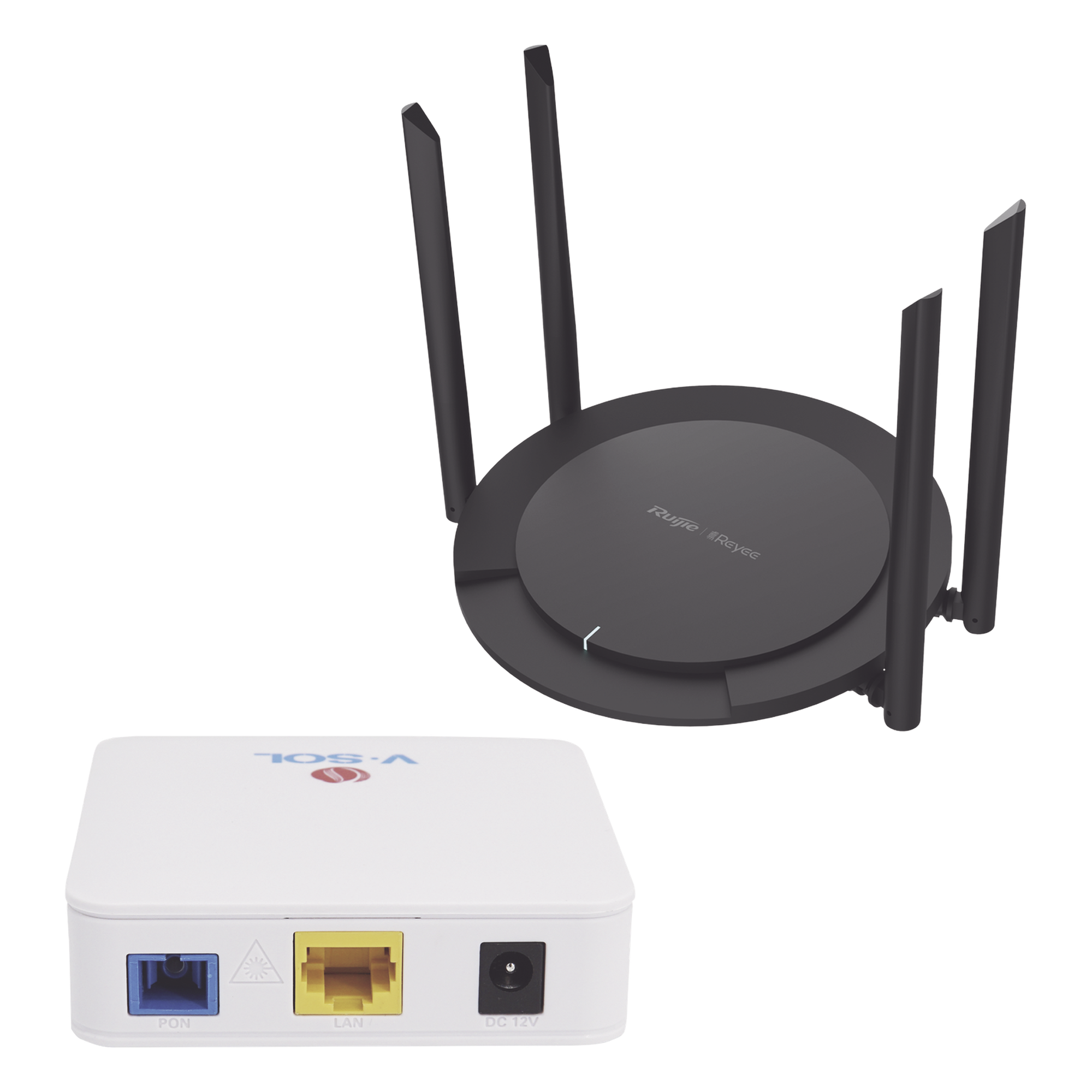 Kit 2 ONU Bridge V-Sol, Dual GPON/EPON con Router Home Wi-Fi Ideal para distribuciones WISP de mayor cobertura Wi-Fi en Hogares y Oficinas — RUIJIE · SKU KIT2-VPON-WIFI