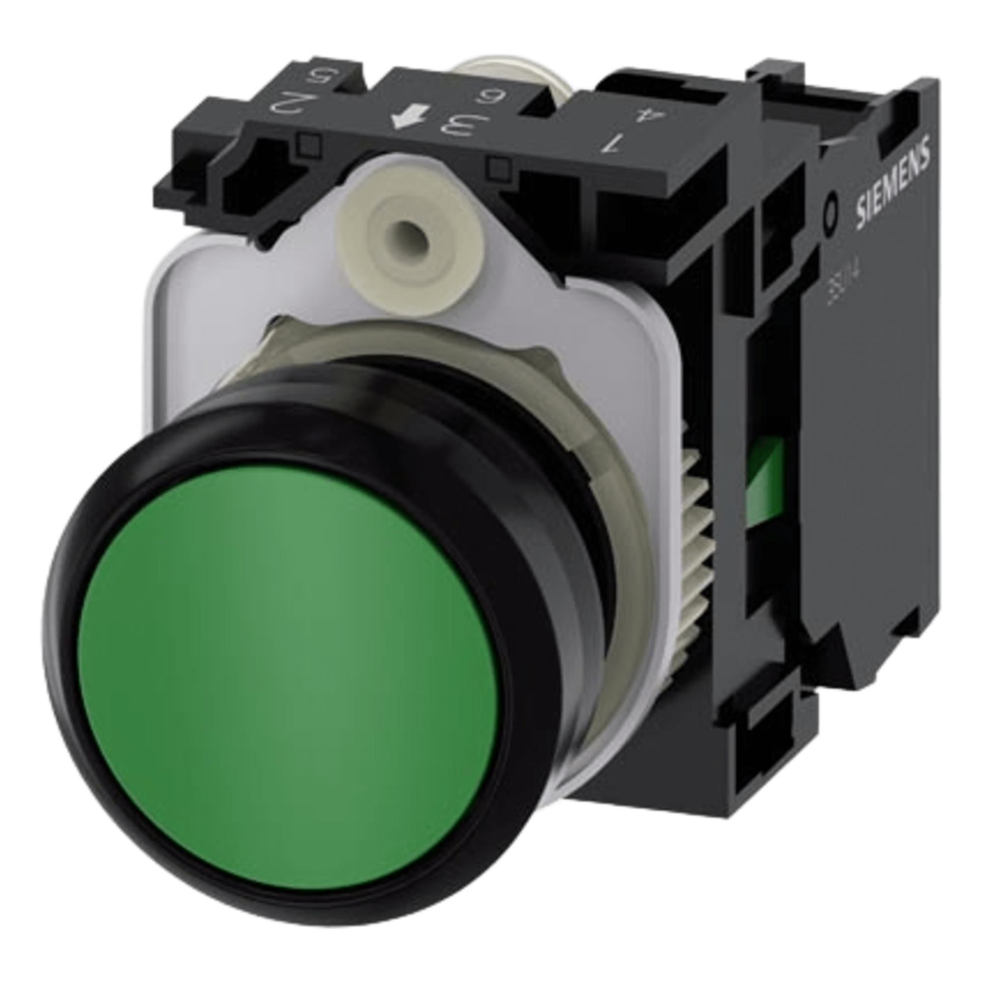Botón 3SU11000AB401BA0 Sirius 22mm, Color Verde, Incluye soporte y contacto Normalmente Abierto. — SIEMENS · SKU 3SU11000AB401BA0