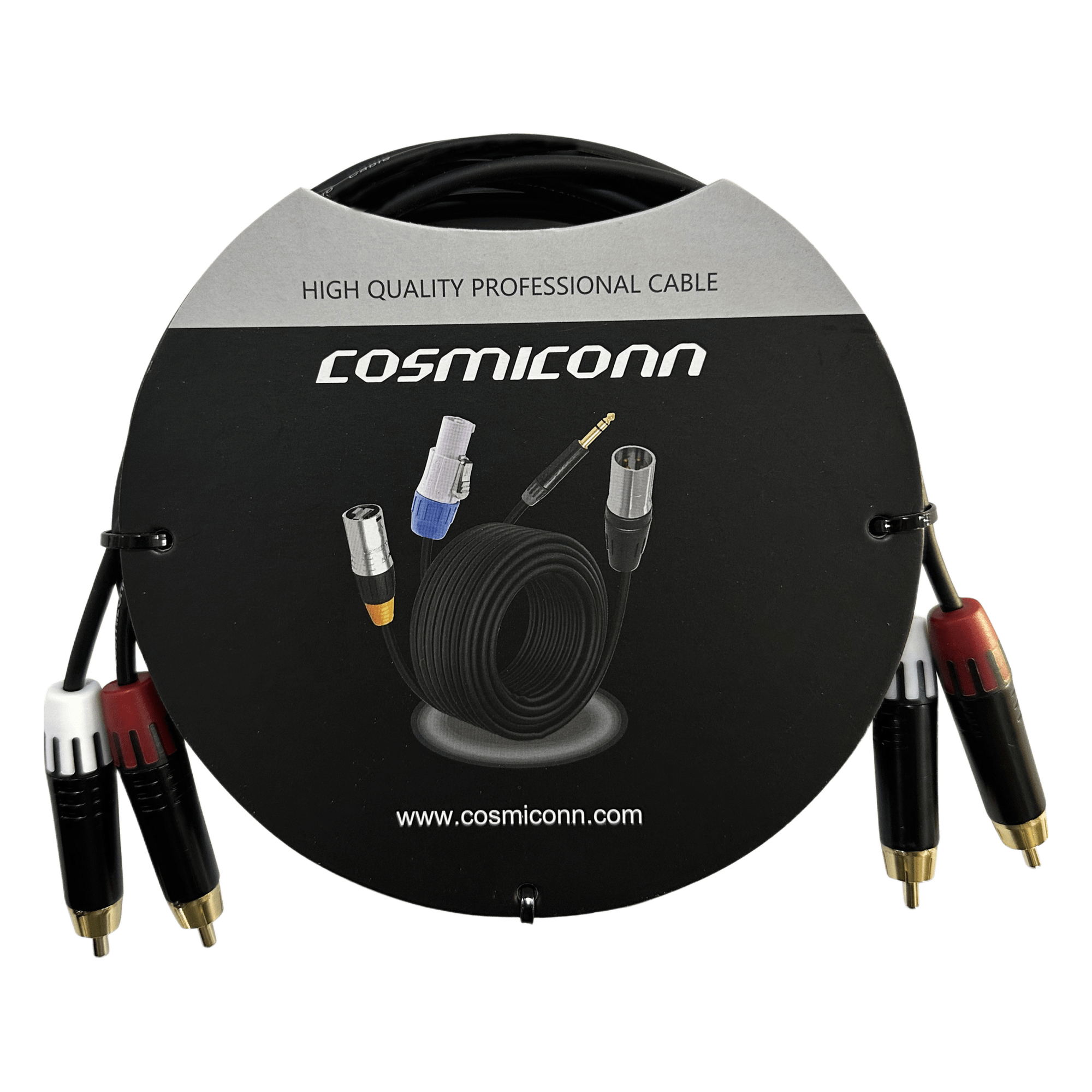 Cable 2 RCA x 2 RCA, conectores negros, con diferenciador de blanco y rojo (2x MT380-RD - 2x MT380-WH), length 2m — COSMICONN · SKU CRC03-2RM-2RM-2-001