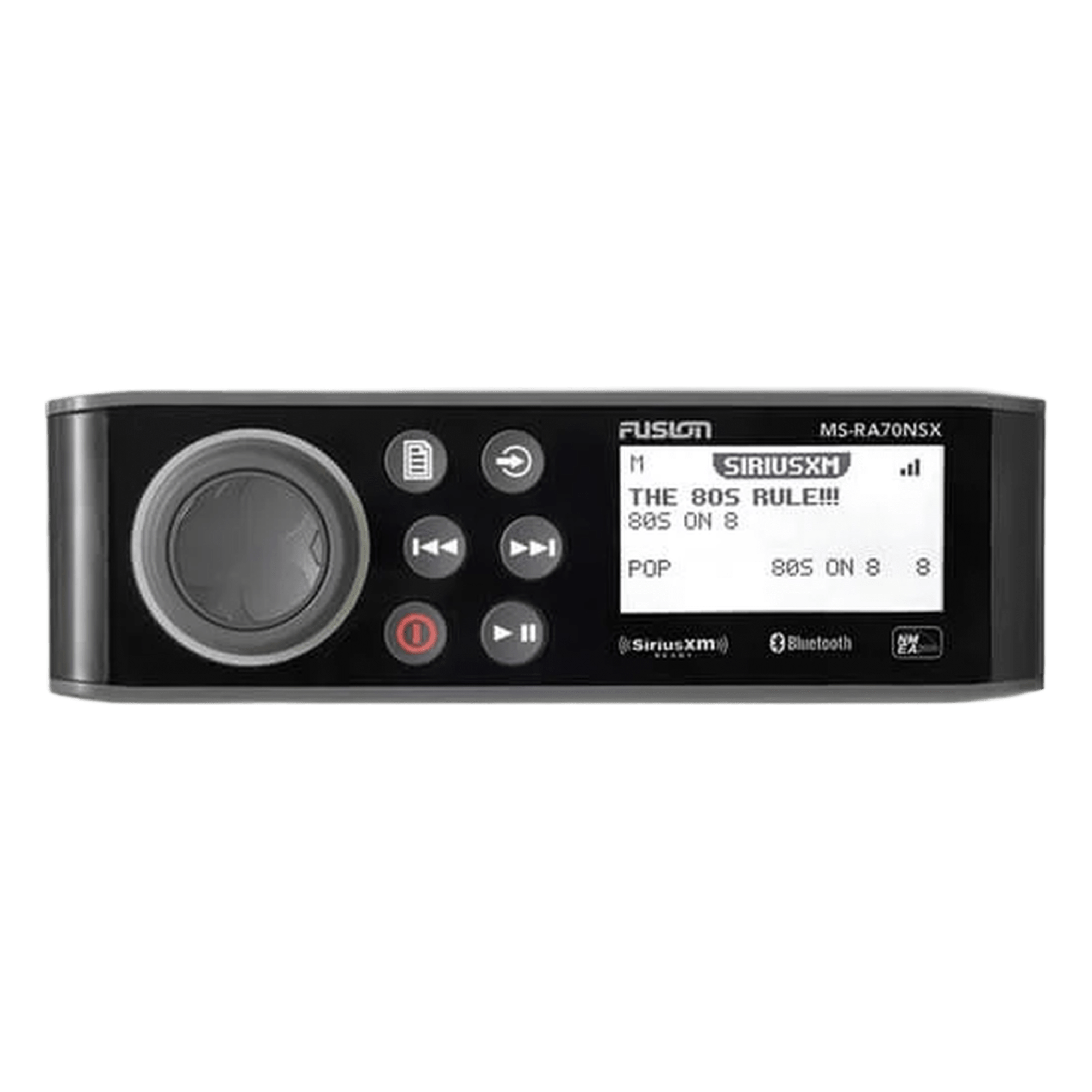 Sistema de Audio Marino MS-RA70 / Pantalla LCD Monocroma 2.6" / Tecnología Multi-Zone™️ 2 Zonas / Potencia Pico 200 W / Bluetooth® y ANT® / Compatible con SiriusXM y DAB+ / IPX7 / USB para Actualizaciones — GARMIN · SKU 10-01516-30