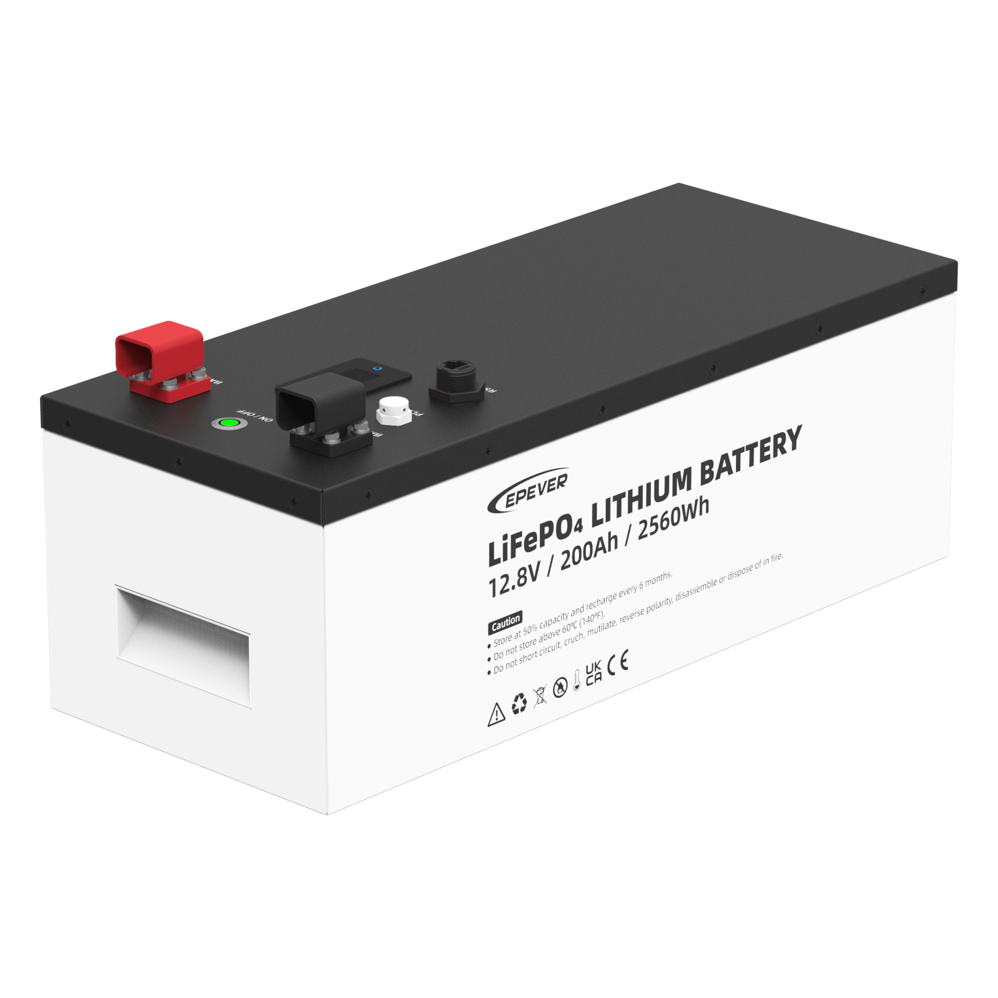 Batería de litio LiFeO4 12.8Vcc, 200Ah, 2.56Kwh, Pantalla LCD para Monitoreo Local, Carcasa Metálica — EPEVER · SKU LFP200EP128V2