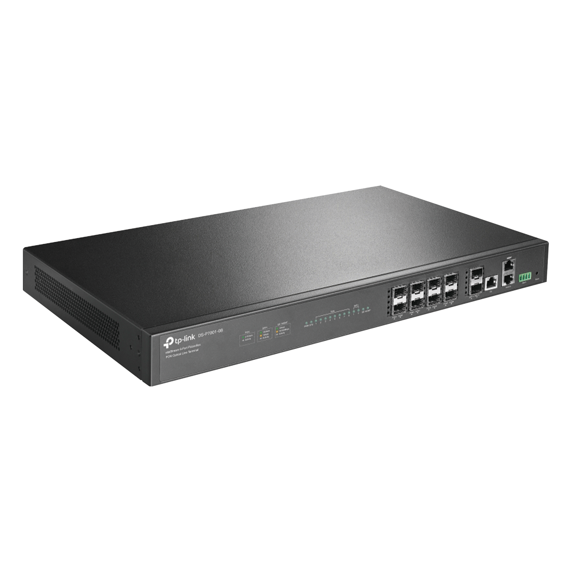 OLT GPON / 8 Puertos PON 2.5G / 2 SFP+ 10GbE / 1 RJ45 Gigabit / División 1:128 / Gestión en la Nube / Fuentes Redundantes AC — TP-LINK · SKU DS-P7001-08