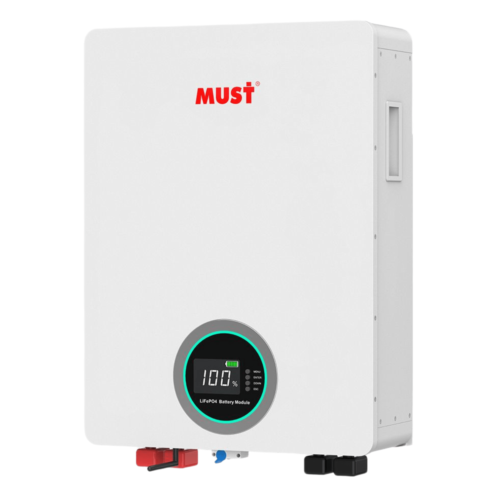 Batería de Litio Ferrofosfato LiFePO4 100Ah 51.2V / Tecnología LFP Cobalto Free/ ≥6000 Ciclos Vida Útil / BMS Inteligente Integrado / Comunicación CAN-RS485-WiFi / 5 Años Garantía — MUST · SKU LP16-48100