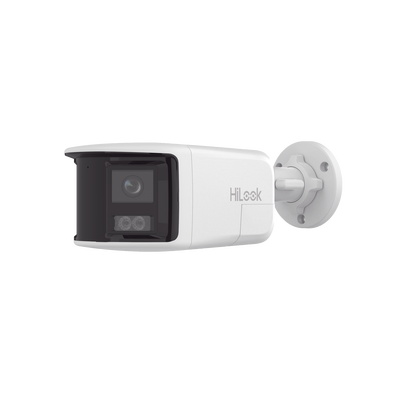 [Dual Light] Bala IP 8 Megapixel / Imagen Panorámica 180°/ PoE / Micrófono y Bocina Integrado / Exterior IP67 / Audio Bidireccional / Alarma Visual y Auditiva Integrada / Smart Supplement Light / Micro SD 512 GB — HiLook by HIKVISION · SKU IPC-B480HAD-LUF/SL