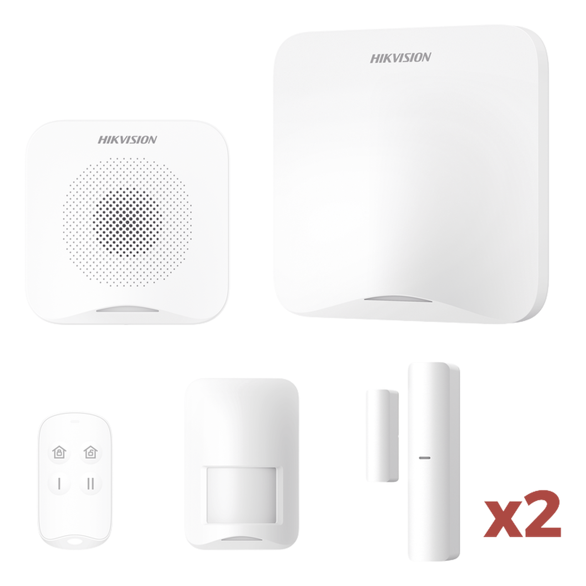 (AX HOME) KIT de Alarma AX HOME / Incluye: 1 Hub con batería de respaldo / 1 Llavero / 1 PIR / 2 Contactos Magnéticos / 1 Sirena / Wi-Fi / Compatible con Hik-Connect P2P y Hik-Partner PRO — HIKVISION · SKU AXHOME-KIT-WIFI