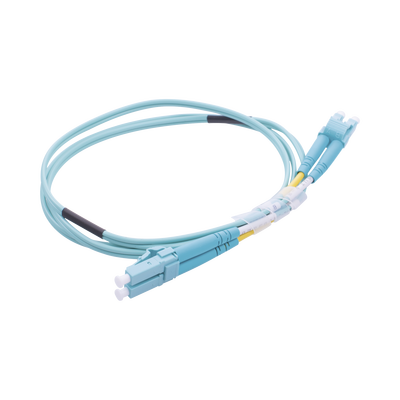 Jumper de Fibra Óptica Multimodo OM3 50/125 LC-LC OFNR (Riser), 2.0 mm, Dúplex, Aqua, 1 Metro (3.28 Pies)