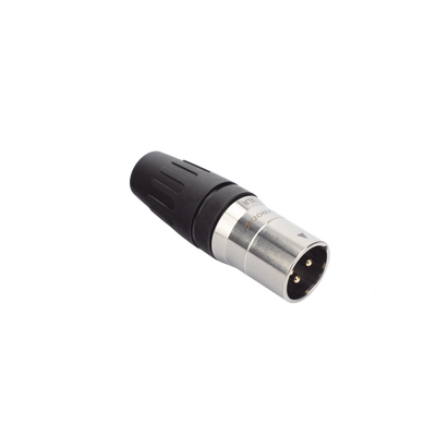 CONECTOR MACHO XLR DE 3 NÚCLEOS CON CARCASA DE ACERO INOXIDABLE Y CONTACTOS CHAPADOS EN ORO