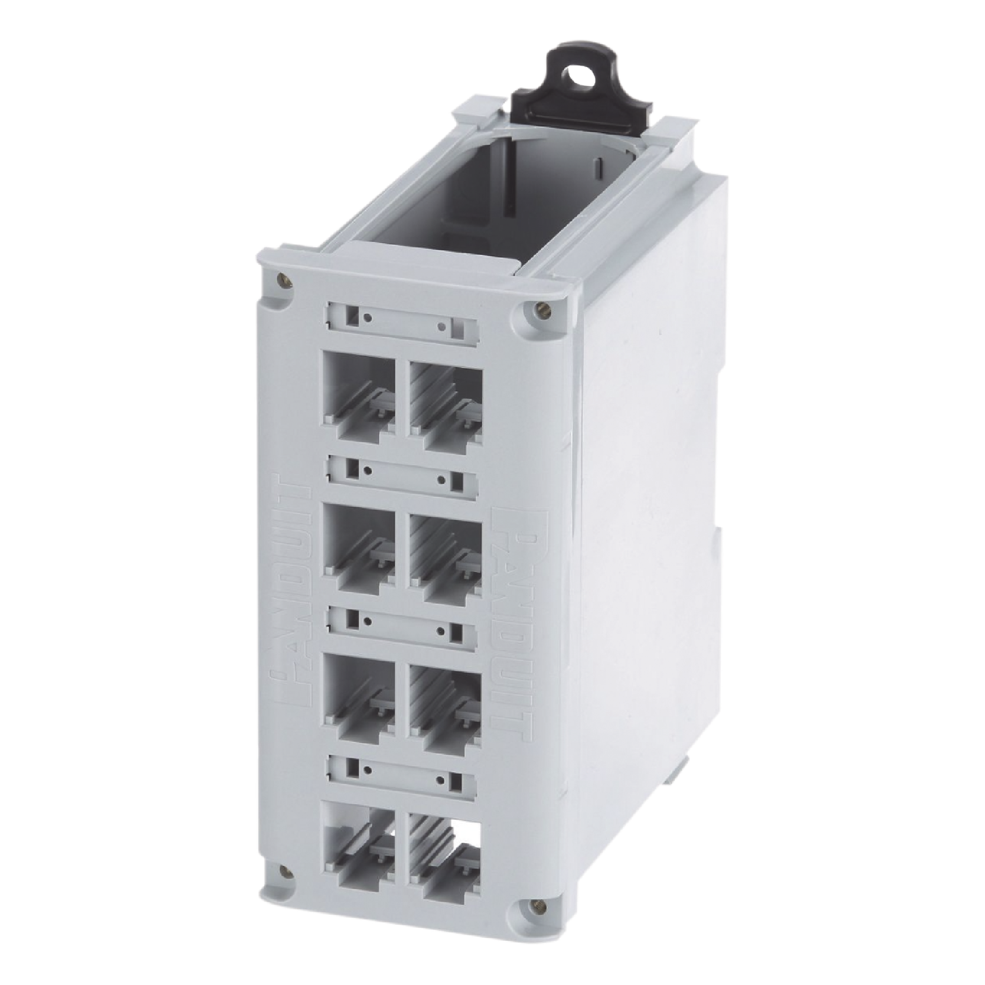 Panel de Parcheo Modular para Cobre, Blindado, de Instalación en Riel DIN Estándar de 35 mm (1.38 pulgadas), 8 Puertos Mini-Com, Color Gris — PANDUIT · SKU CDPP8RG-S