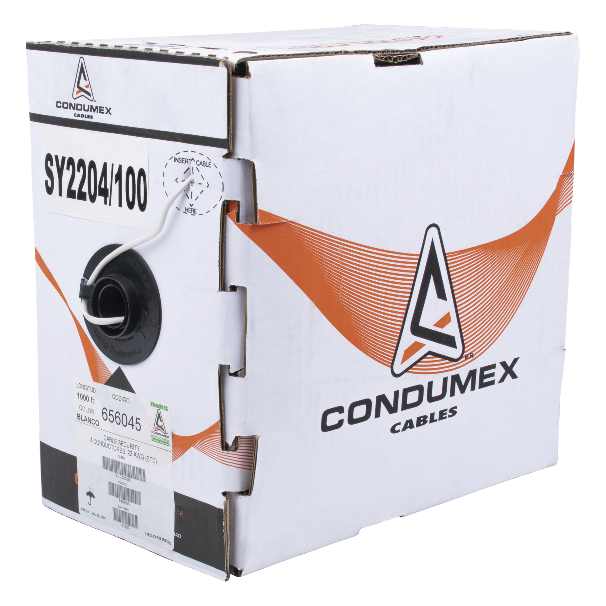 Bobina de 305 Metros (1000 Pies) / Cable de Cobre / 4 x 22 AWG / Tipo Alarmas UL / Para Interior / Color Blanco / Para Aplicaciones de Alarmas de Intrusión / Interfonos / TV Porteros / y Multi-Propósito / Hecho en México — CONDUMEX · SKU SY-22-04/1000