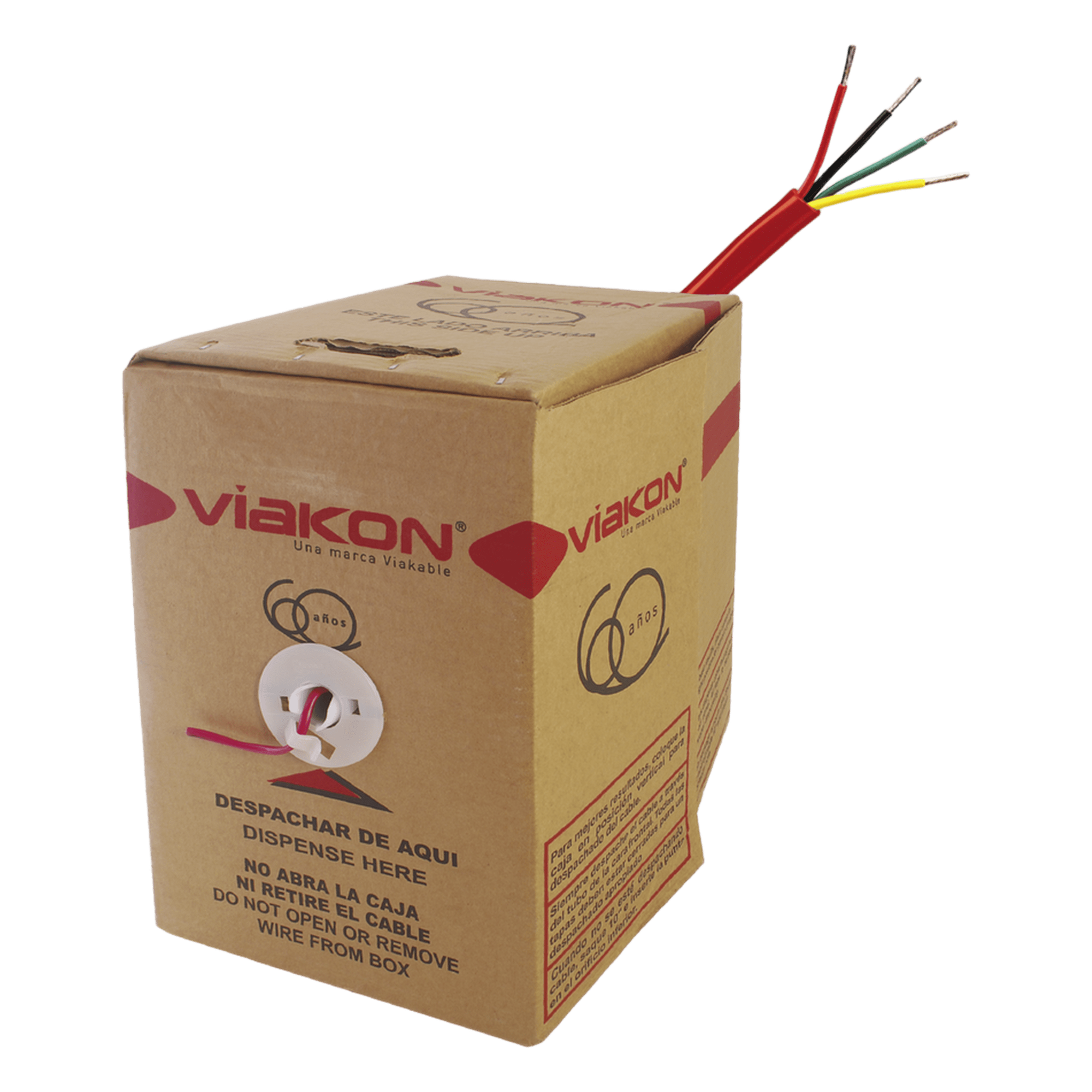 Bobina de Alambre de 305 Metros (1000 Pies) 4 x 18 AWG, Tipo FPLR de Color Rojo, para Aplicaciones en Sistemas de Detección de Incendio y Sistemas de Evacuación, Hecho en México. — VIAKON · SKU 9424