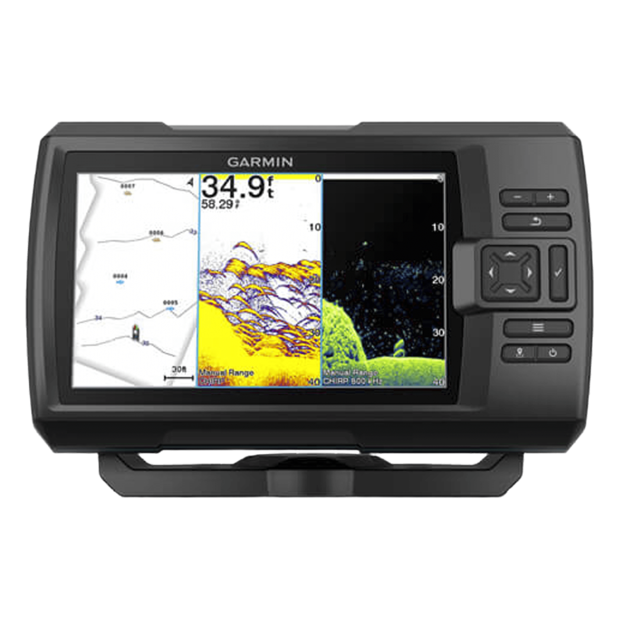STRIKER Vivid 7cv / Pantalla WVGA a Color 7" / Resolución 800x480 / GPS Integrado / Sonda Tradicional y ClearVü / Frecuencias 50-800 kHz / Potencia 500 W / IPX7 / Quickdraw Contours / Conectividad Wi-Fi — GARMIN · SKU 10-02552-01