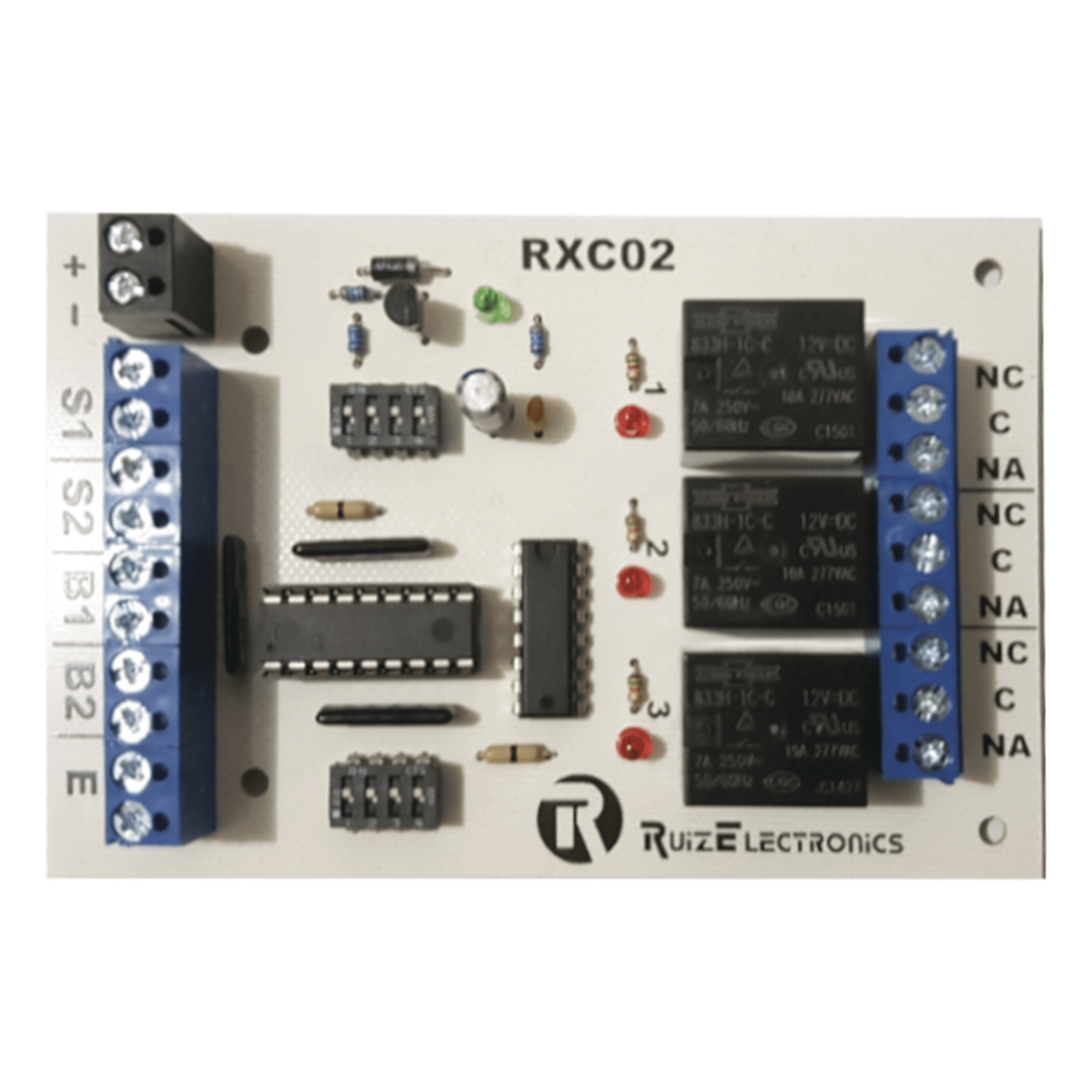 Tarjeta para control de Esclusas para 2 puertas con temporizador en desbloqueo y bloqueo/ entrada para botón de emergencia/ salida de emergencia/ — Ruiz Electronics · SKU RXC02