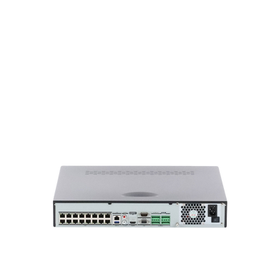 NVR 12 Megapixel (4K) / 16 canales IP / 16 Puertos PoE+ / AcuSense (Evita Falsas Alarmas) / Reconocimiento Facial / 4 Bahías de Disco Duro / Switch PoE 300 mts / HDMI en 4K / Alarmas I/O