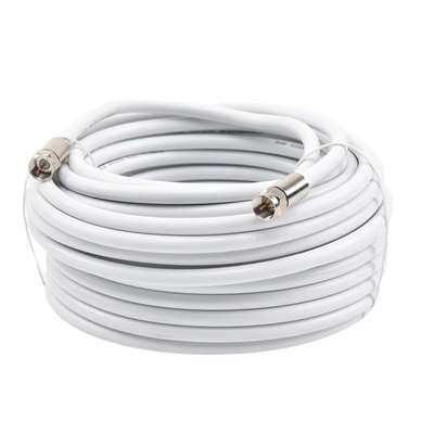 Jumper Coaxial con Cable Tipo RG-6 en Color Blanco de 15.24 Metros (50 Pies) de Longitud y Conectores F Macho en Ambos Extremos. 75 Ohm de Impedancia.