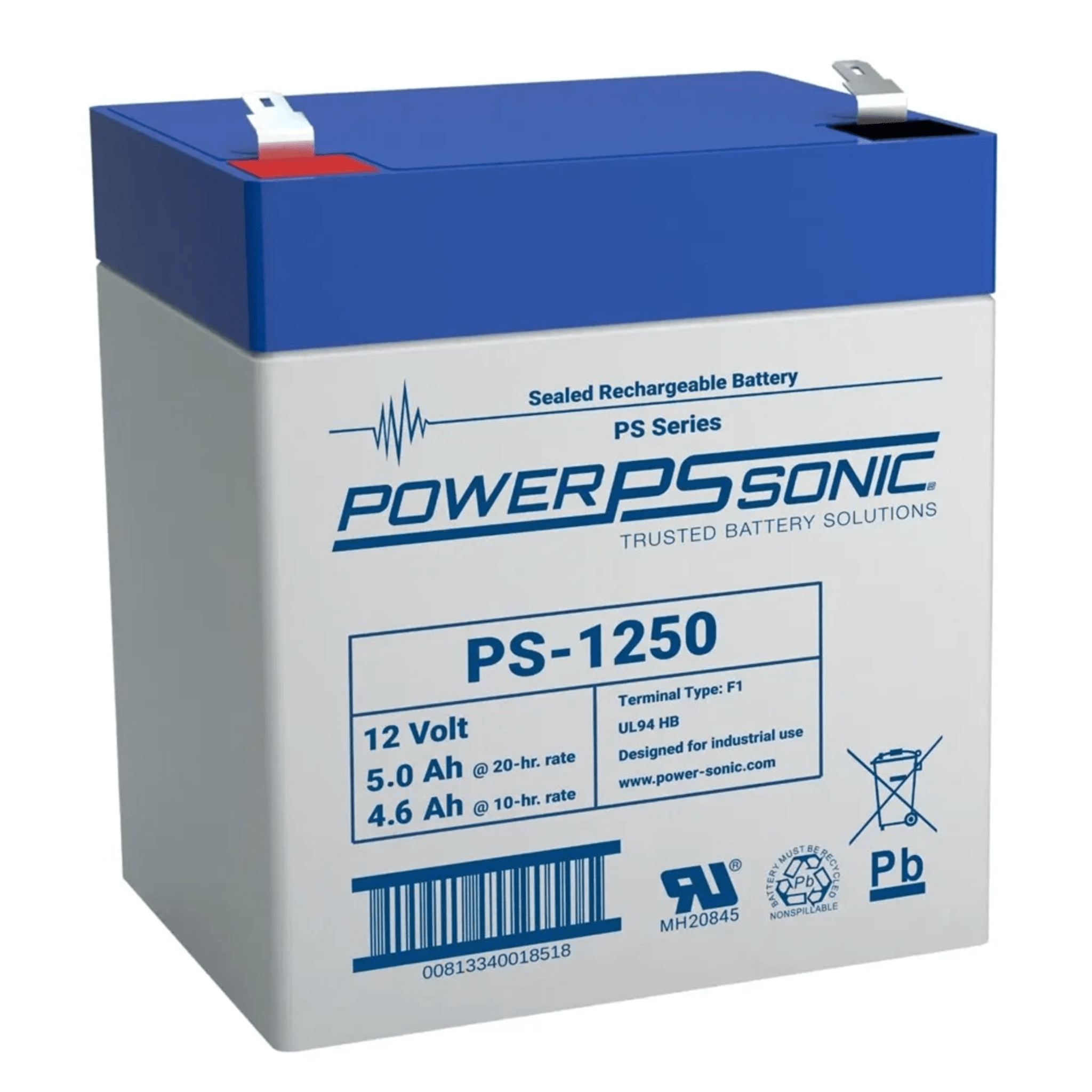 Batería 12V, 5.0AH, Para Respaldo, Tecnologías AGM/VRLA, 5 Años Vida Útil, Terminales F2, Reconocida UL