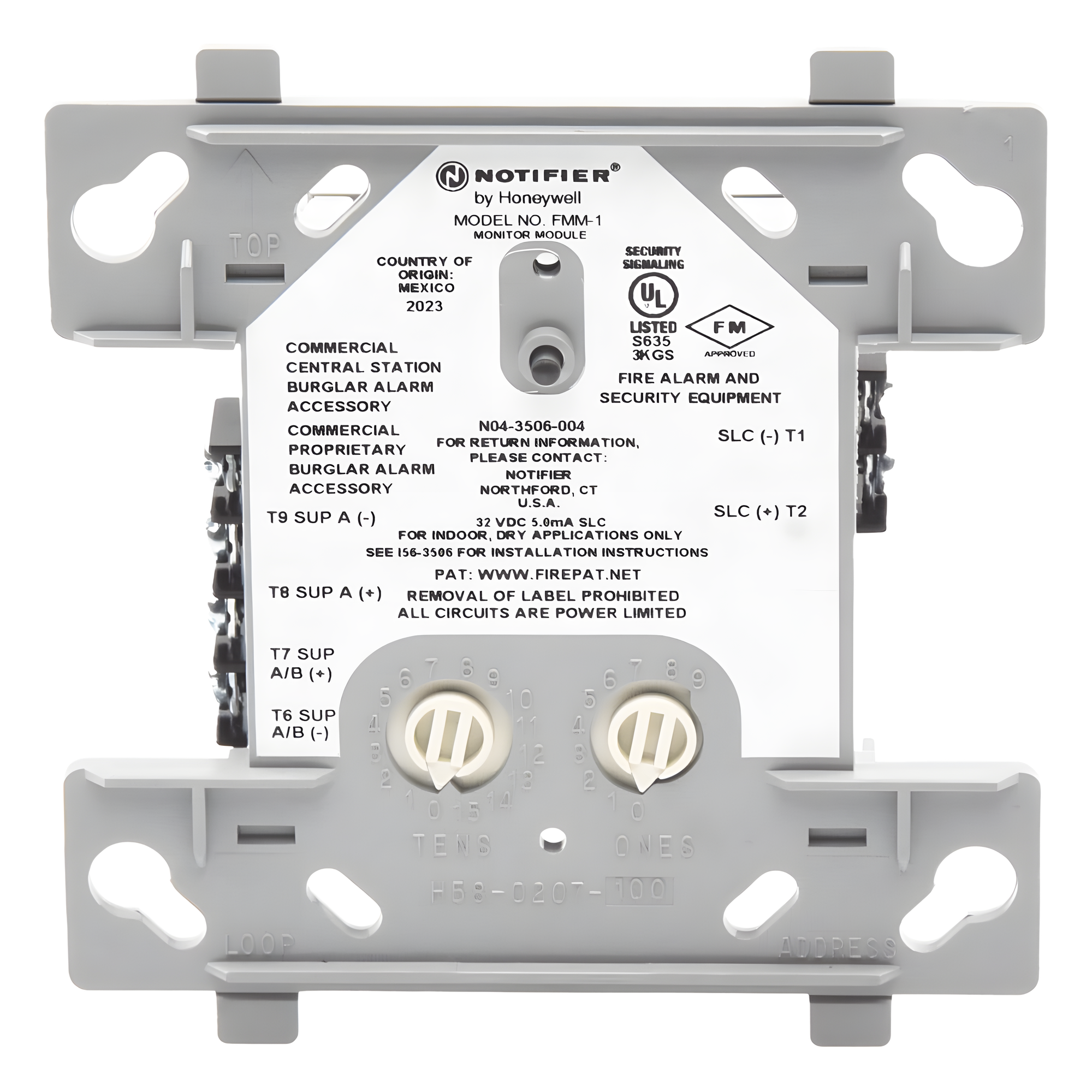 Módulo Monitor Direccionable / Contacto Normalmente Abierto / Lazo SLC / FlashScan® y CLIP / Style B y D — NOTIFIER · SKU FMM-1