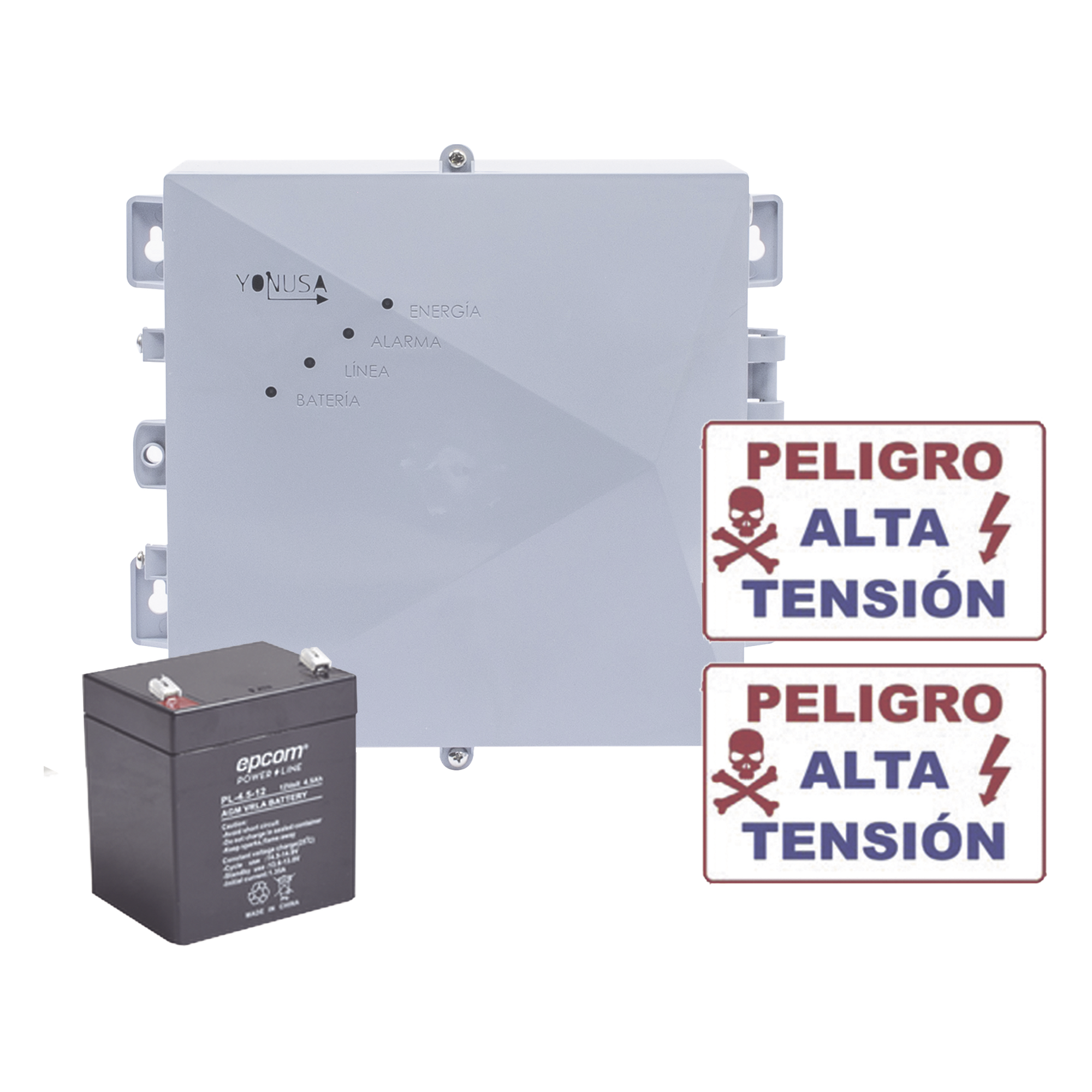 KIT de Energizador de 12,000Volts-1JOULES/2500 mts lineales de proteccion/Activado por Atenuación de voltaje,Corte de línea o Aterrizamiento de la línea/Integración a panel de Alarma.