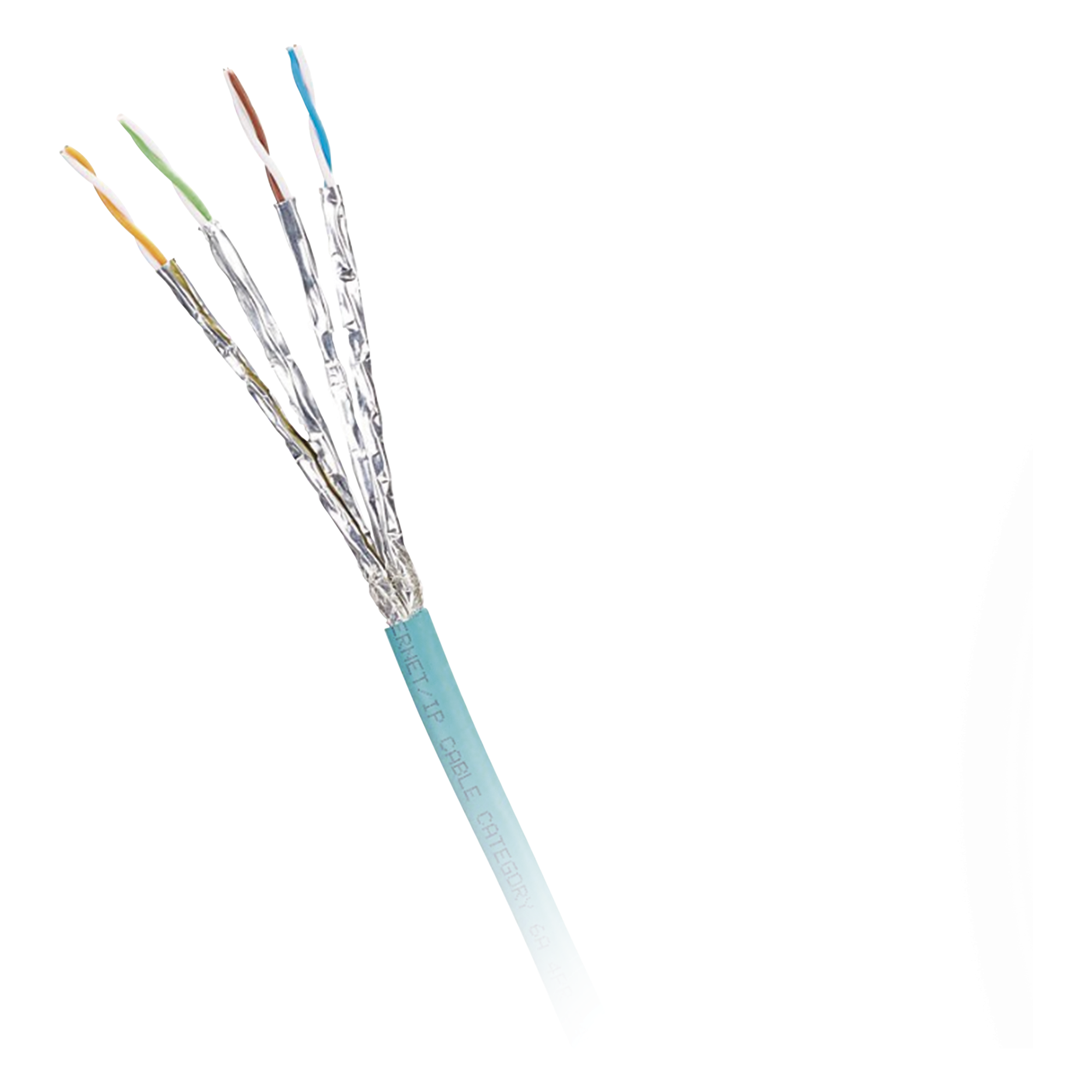 Bobina de Cable Blindado S/FTP Categoría 6A, Uso Industrial con Resistencia al Aceite, Rayos UV y Abrasión, Multifilar (Flexible), Color Azul Cerceta, Bobina de 500 Metros (1640 Pies) — PANDUIT · SKU ISX6X04ATL-LED