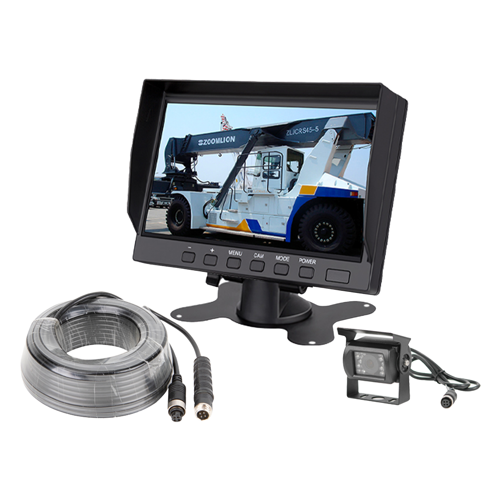 Sistema de Cámara de Reversa Alámbrico / Monitor LCD 7 Pulgadas Full HD / Cámara IR CMOS 18 LEDs / Ángulo de Visión 120° / IP69K / 12/24 VCC / Cable 20 m (65.6 ft) — EPCOM · SKU EP790J