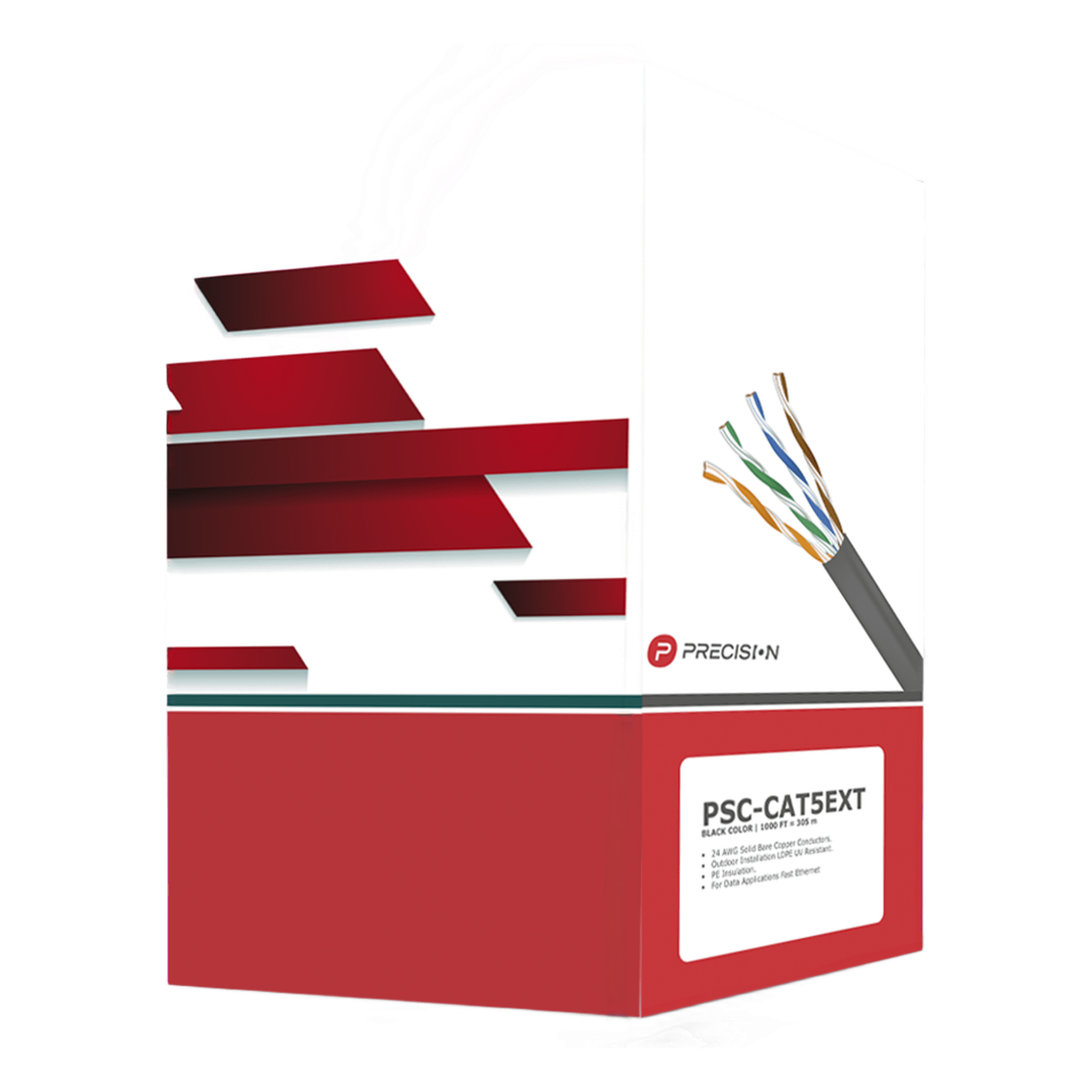 Bobina de Cable UTP Cat5e / 4 Pares / 305 m (1000 pies) / 24 AWG / 100% Cobre / LDPE Anti-UV / Exterior — PRECISION · SKU PSC-CAT5EXT